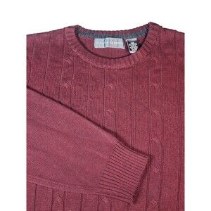 Oscar De La Renta Mens Burgundy Red Cable Knit Crew Neck Sweater Size XXL